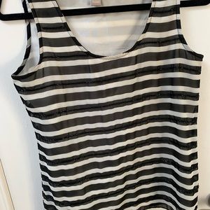 Banana Republic Beaded Black & White Striped Tank